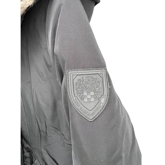 Vince Camuto XS Down $129 Puffer Coat Faux Fur Hood Long Jacket Full Zip Black - Picture 5 of 7